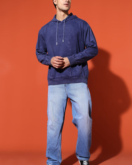 UNISEX BASIC ACIDWASH HOODIE - NAVY BLUE