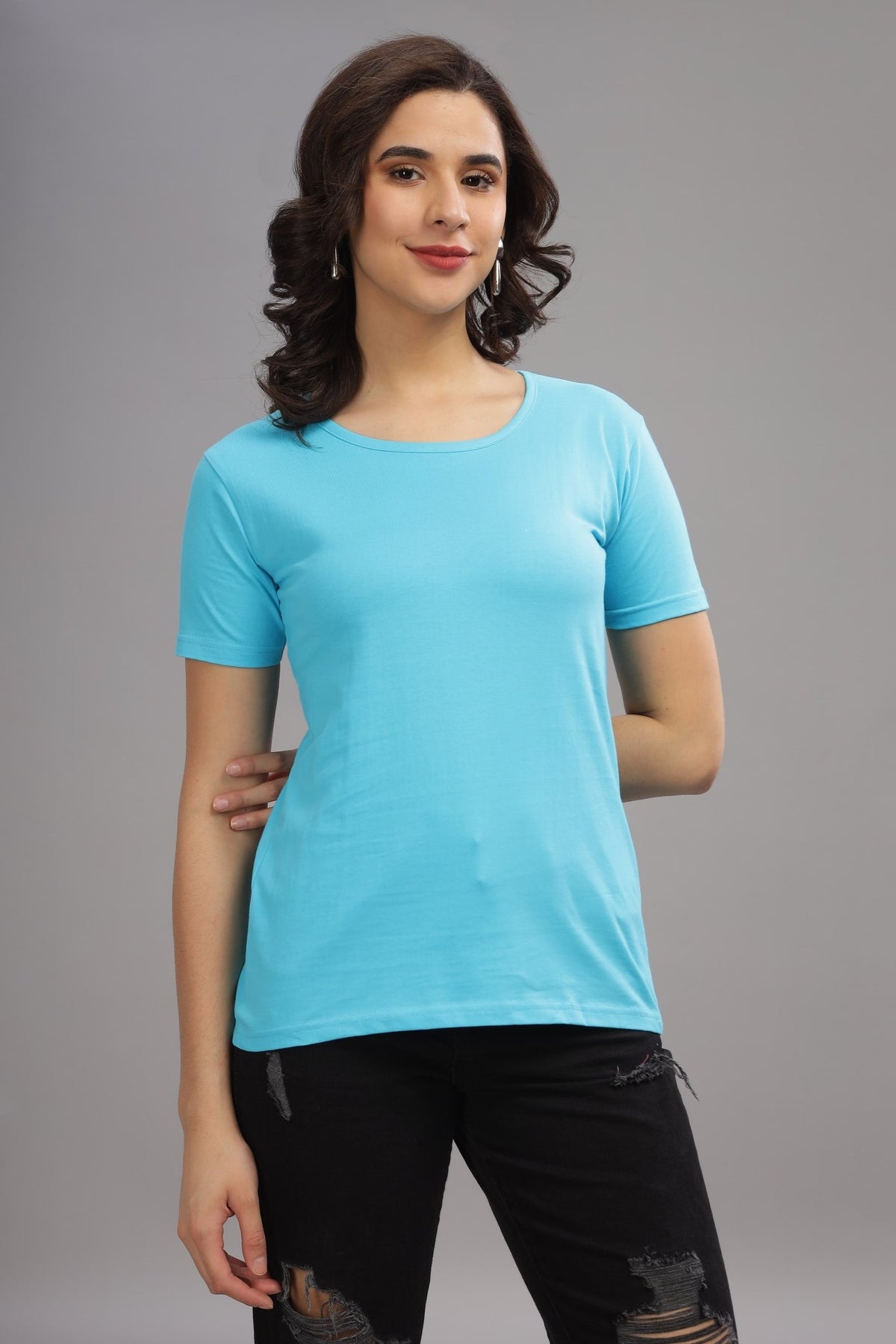 Women's Regular Plain T-Shirt - Sky Blue