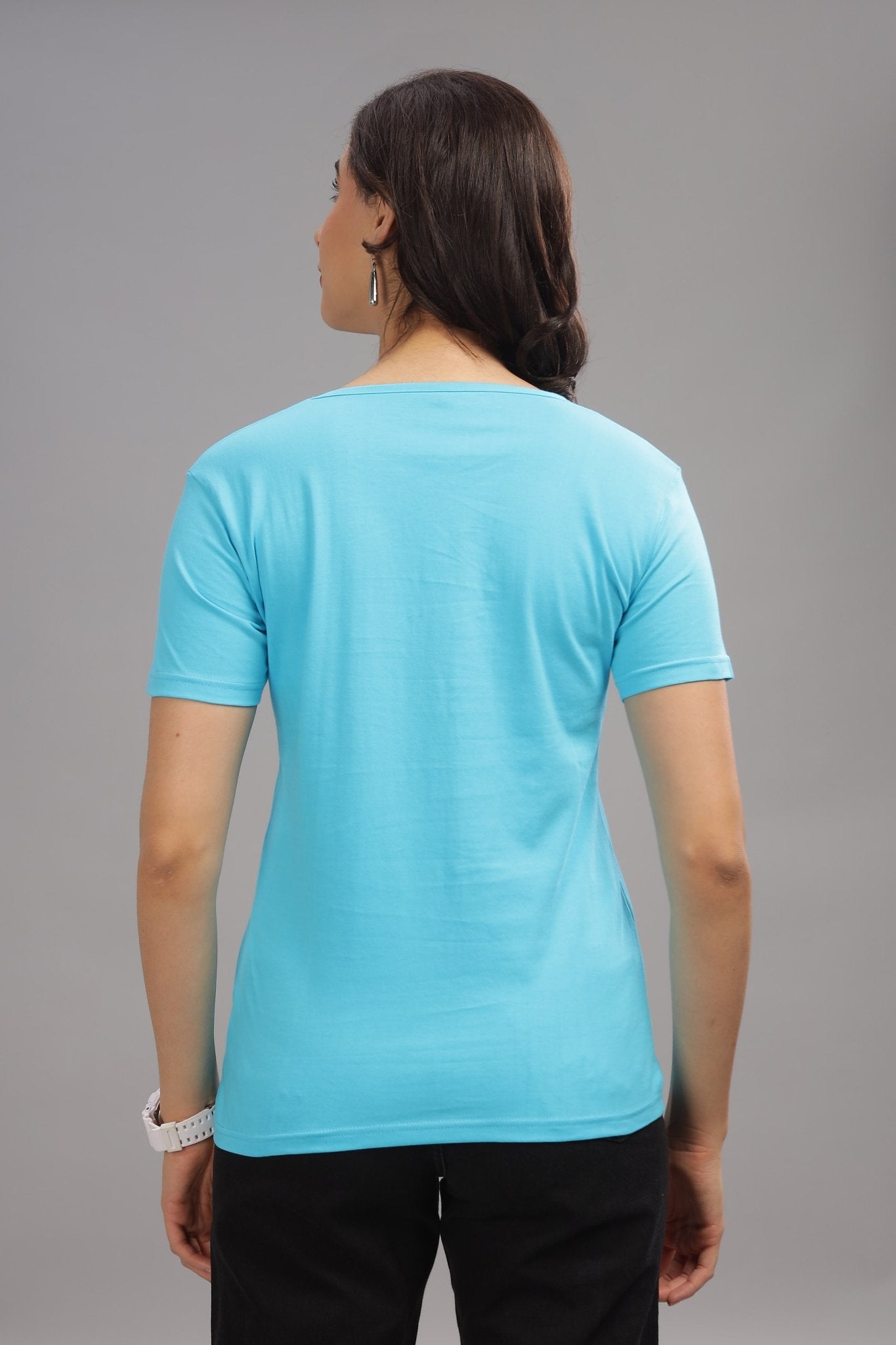 Women's Regular Plain T-Shirt - Sky Blue