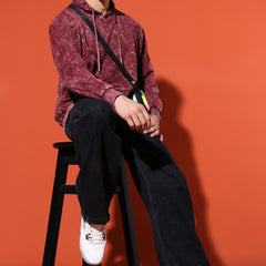 UNISEX BASIC ACIDWASH HOODIE - MAROON