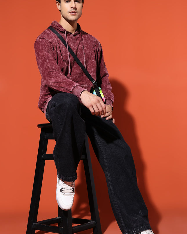 UNISEX BASIC ACIDWASH HOODIE - MAROON