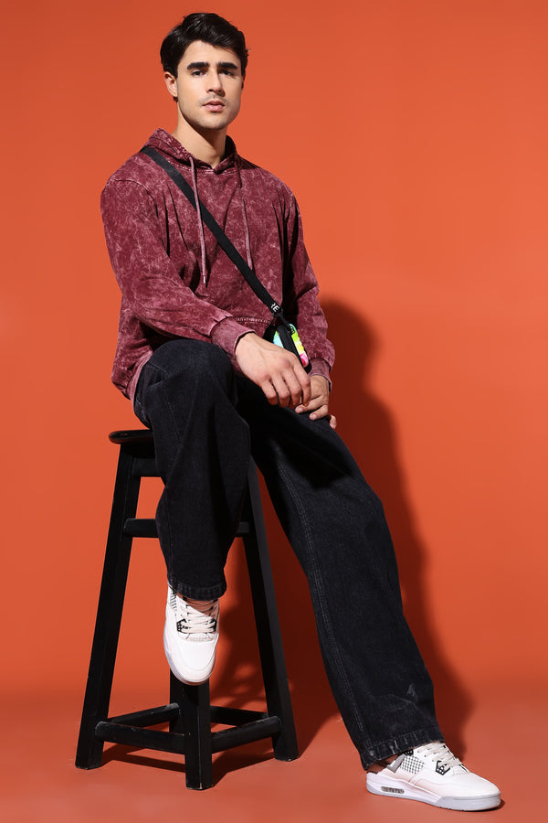 UNISEX BASIC ACIDWASH HOODIE - MAROON