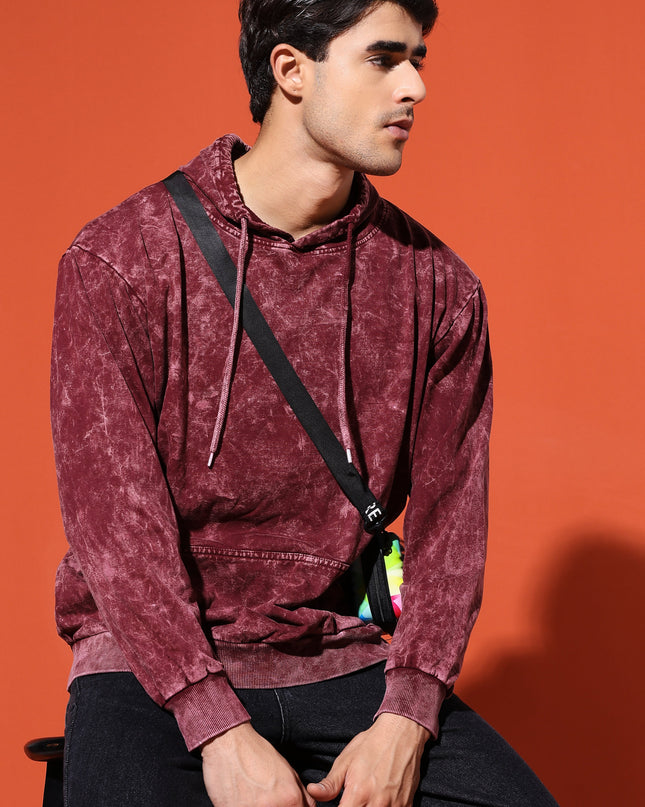 UNISEX BASIC ACIDWASH HOODIE - MAROON