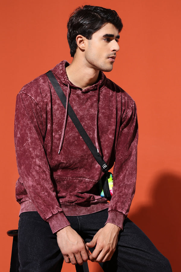 UNISEX BASIC ACIDWASH HOODIE - MAROON