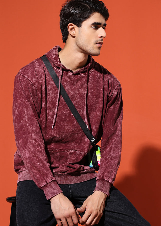 UNISEX BASIC ACIDWASH HOODIE - MAROON