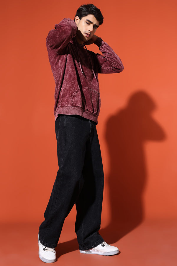 UNISEX BASIC ACIDWASH HOODIE - MAROON