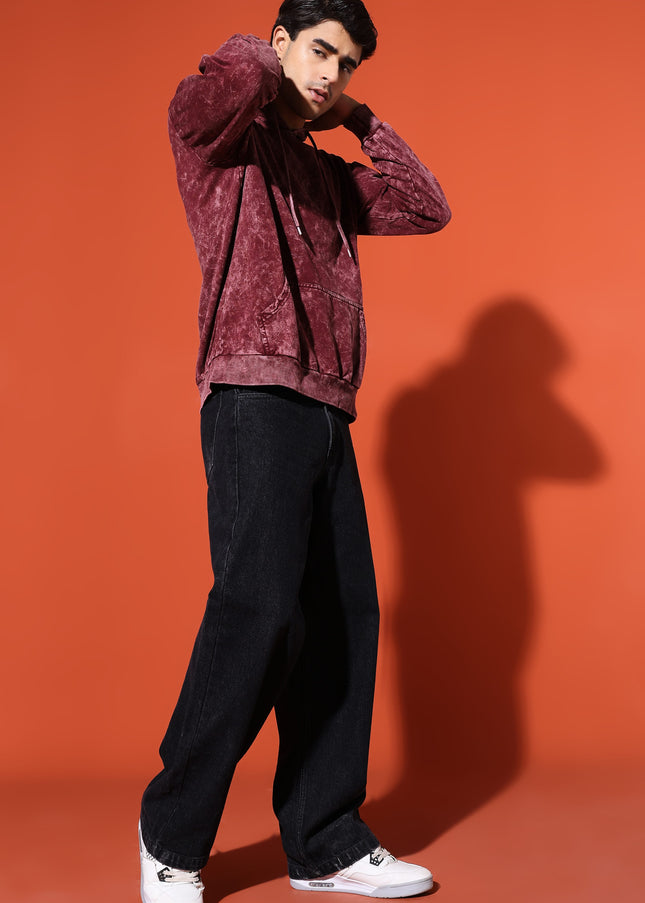 UNISEX BASIC ACIDWASH HOODIE - MAROON