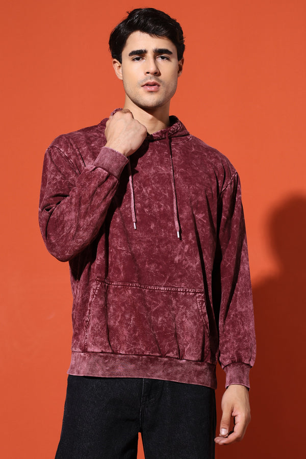 UNISEX BASIC ACIDWASH HOODIE - MAROON