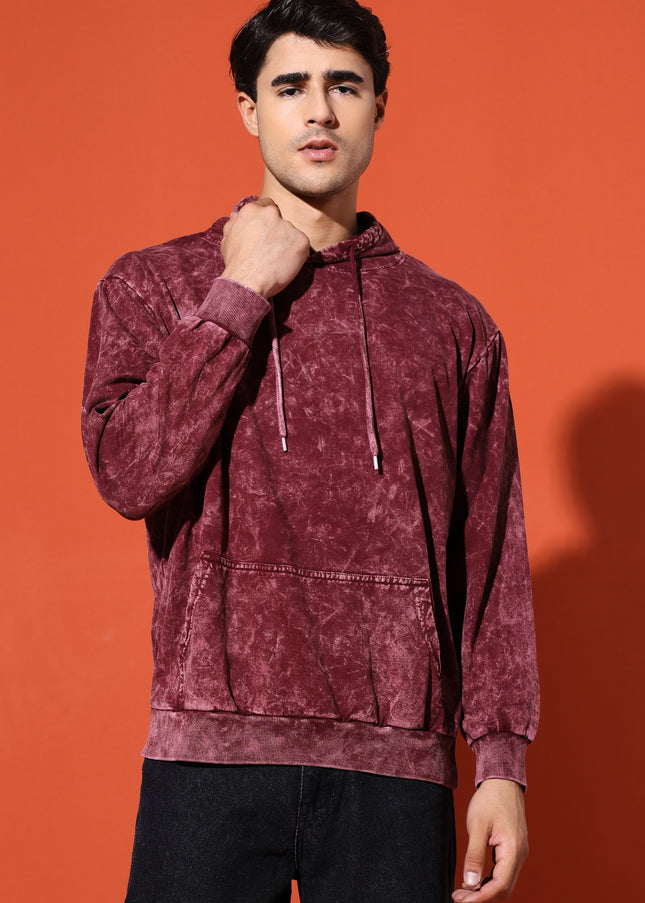 UNISEX BASIC ACIDWASH HOODIE - MAROON