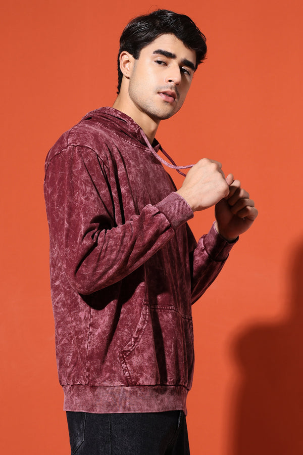 UNISEX BASIC ACIDWASH HOODIE - MAROON