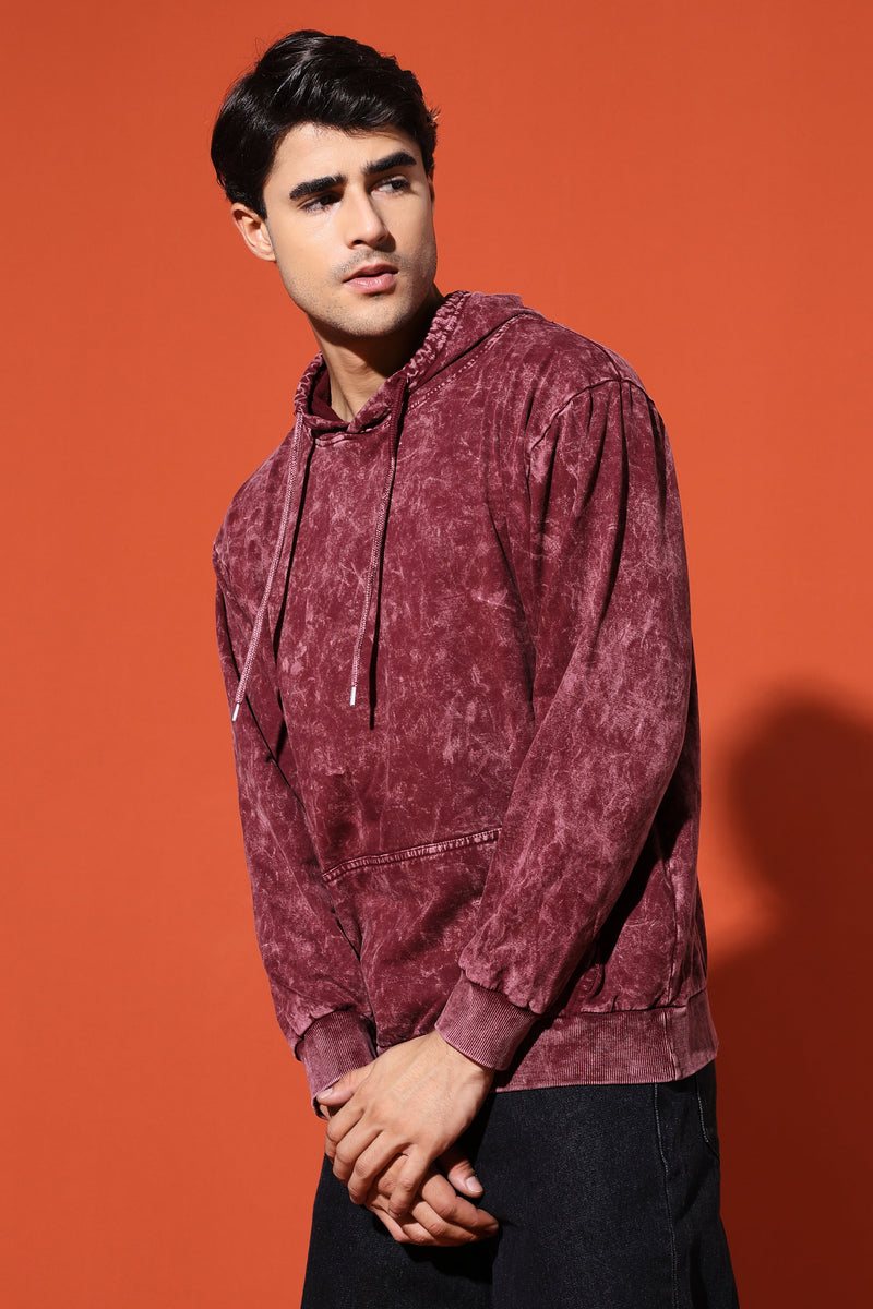 UNISEX BASIC ACIDWASH HOODIE - MAROON