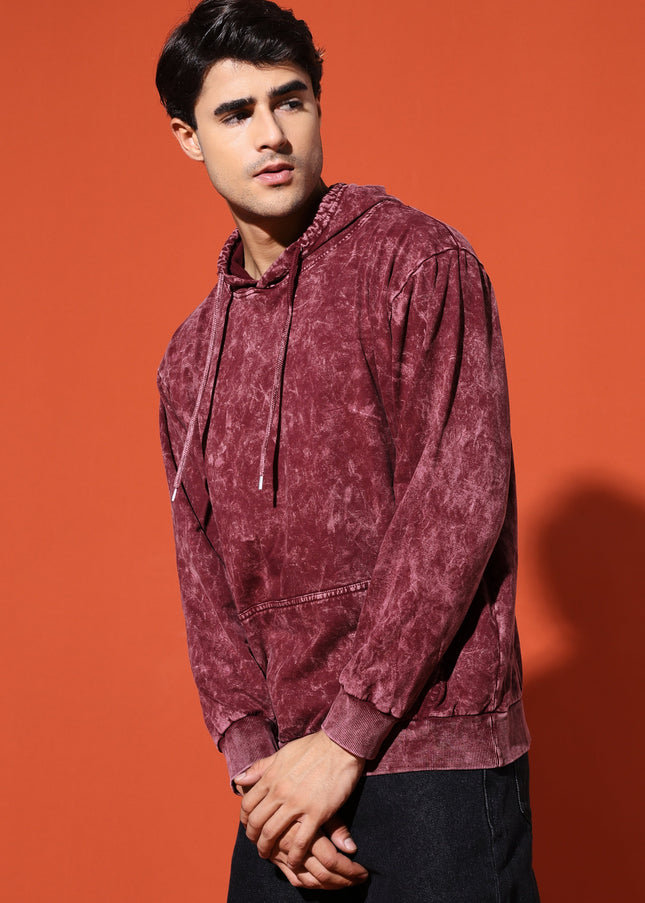 UNISEX BASIC ACIDWASH HOODIE - MAROON
