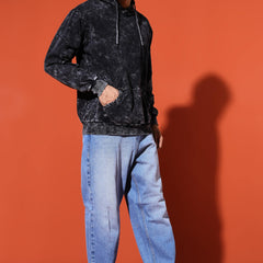 UNISEX BASIC ACIDWASH HOODIE - BLACK