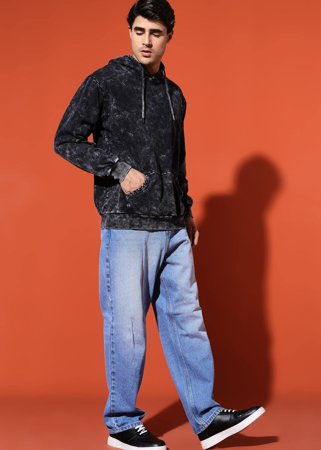 UNISEX BASIC ACIDWASH HOODIE - BLACK