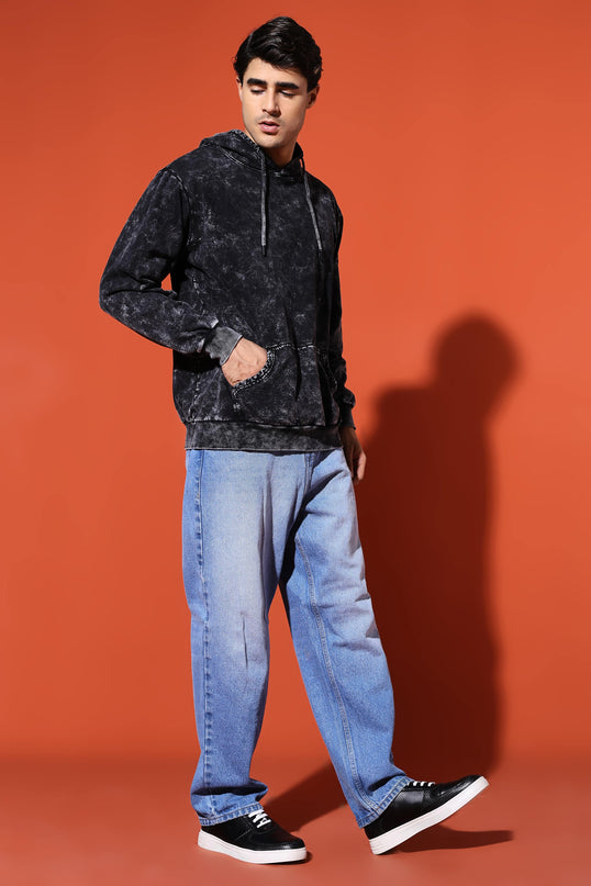 UNISEX BASIC ACIDWASH HOODIE - BLACK