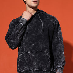 UNISEX BASIC ACIDWASH HOODIE - BLACK