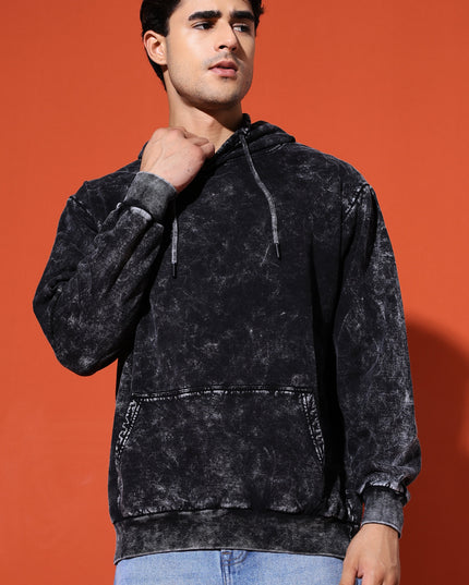 UNISEX BASIC ACIDWASH HOODIE - BLACK