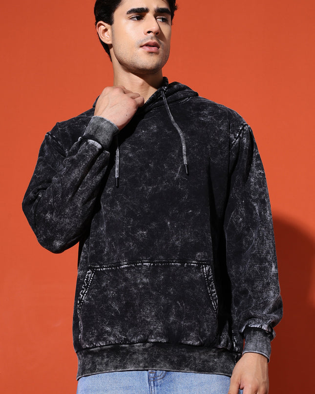 UNISEX BASIC ACIDWASH HOODIE - BLACK