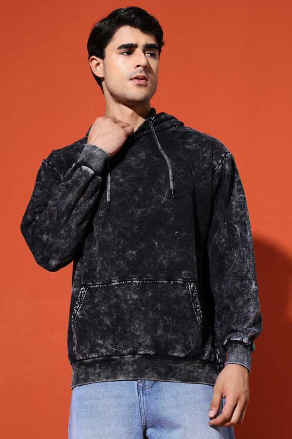 UNISEX BASIC ACIDWASH HOODIE - BLACK