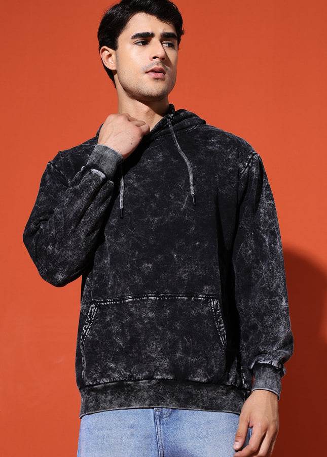 UNISEX BASIC ACIDWASH HOODIE - BLACK
