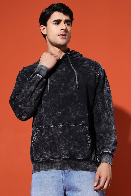 UNISEX BASIC ACIDWASH HOODIE - BLACK