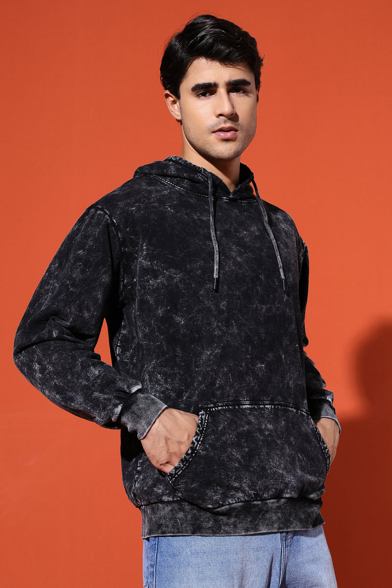 UNISEX BASIC ACIDWASH HOODIE - BLACK