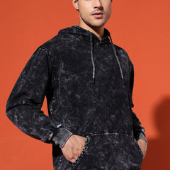 UNISEX BASIC ACIDWASH HOODIE - BLACK