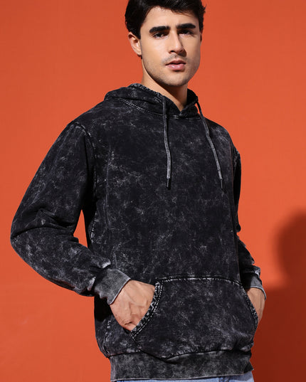 UNISEX BASIC ACIDWASH HOODIE - BLACK