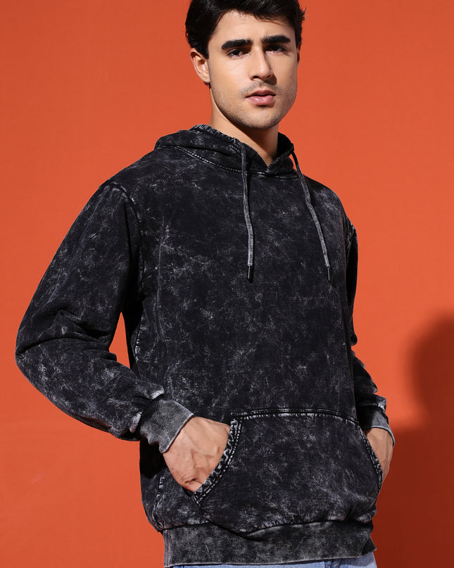 UNISEX BASIC ACIDWASH HOODIE - BLACK