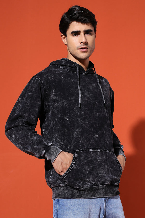 UNISEX BASIC ACIDWASH HOODIE - BLACK