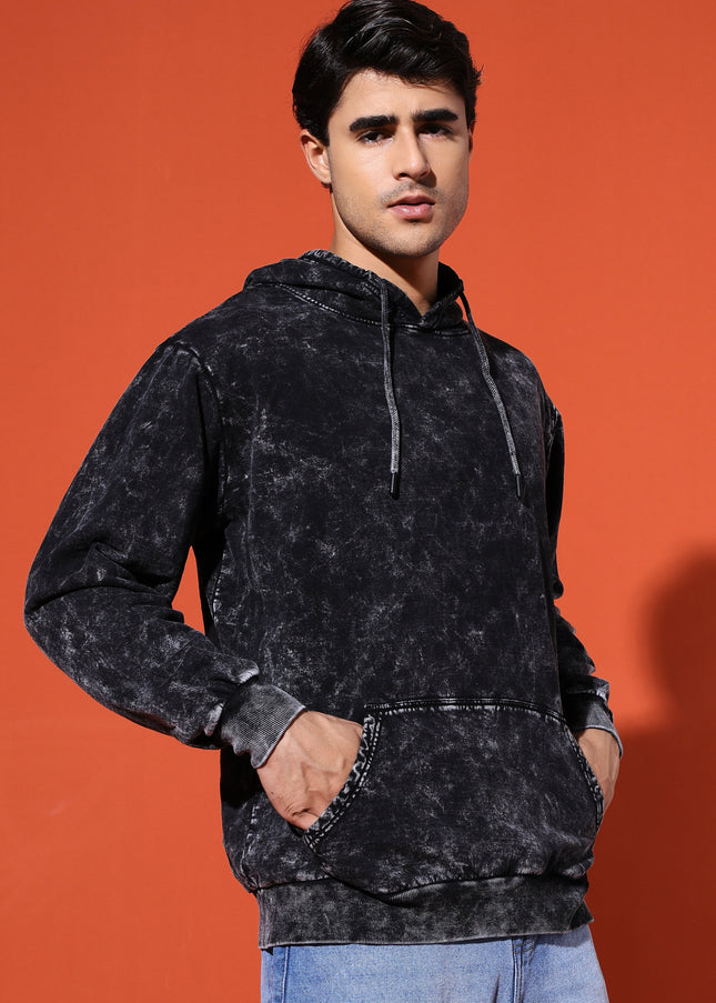 UNISEX BASIC ACIDWASH HOODIE - BLACK