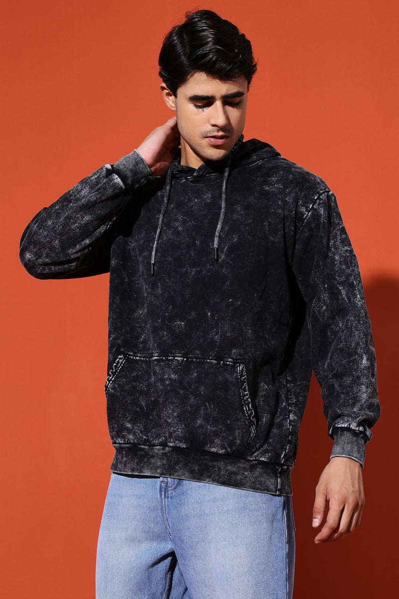 UNISEX BASIC ACIDWASH HOODIE - BLACK