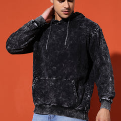 UNISEX BASIC ACIDWASH HOODIE - BLACK