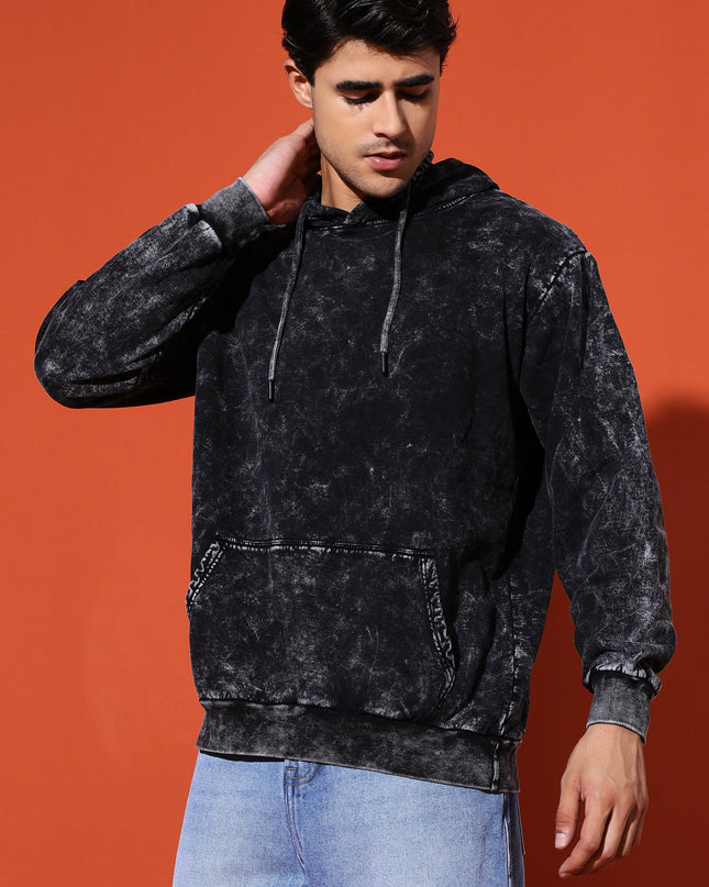 UNISEX BASIC ACIDWASH HOODIE - BLACK
