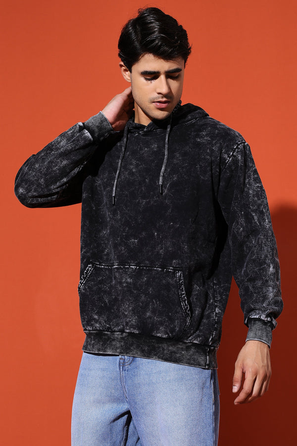 UNISEX BASIC ACIDWASH HOODIE - BLACK