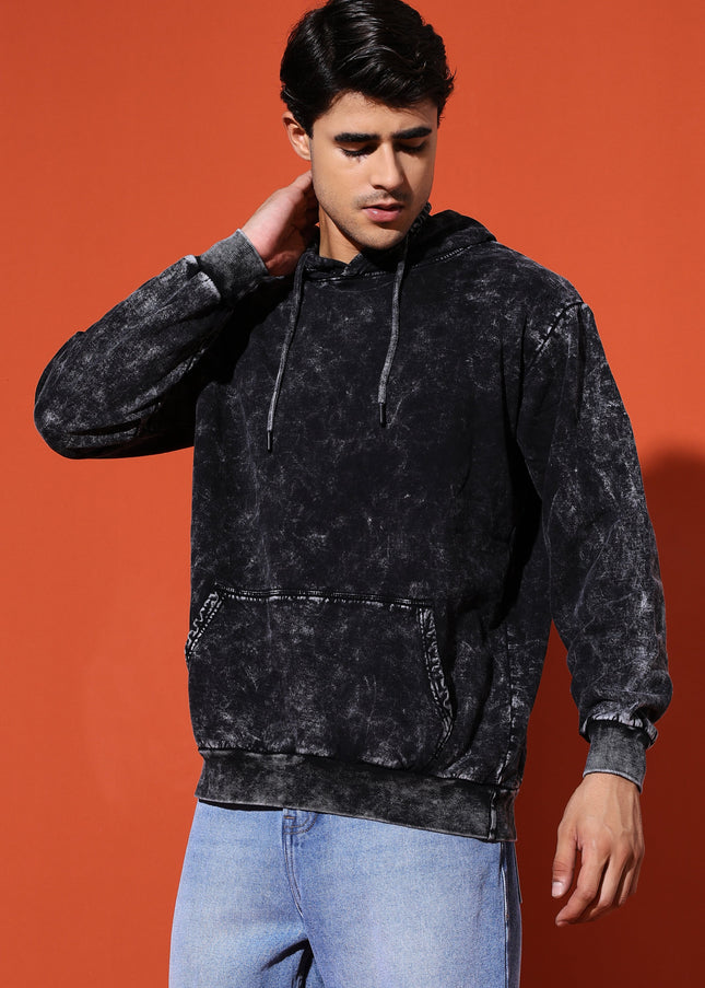 UNISEX BASIC ACIDWASH HOODIE - BLACK