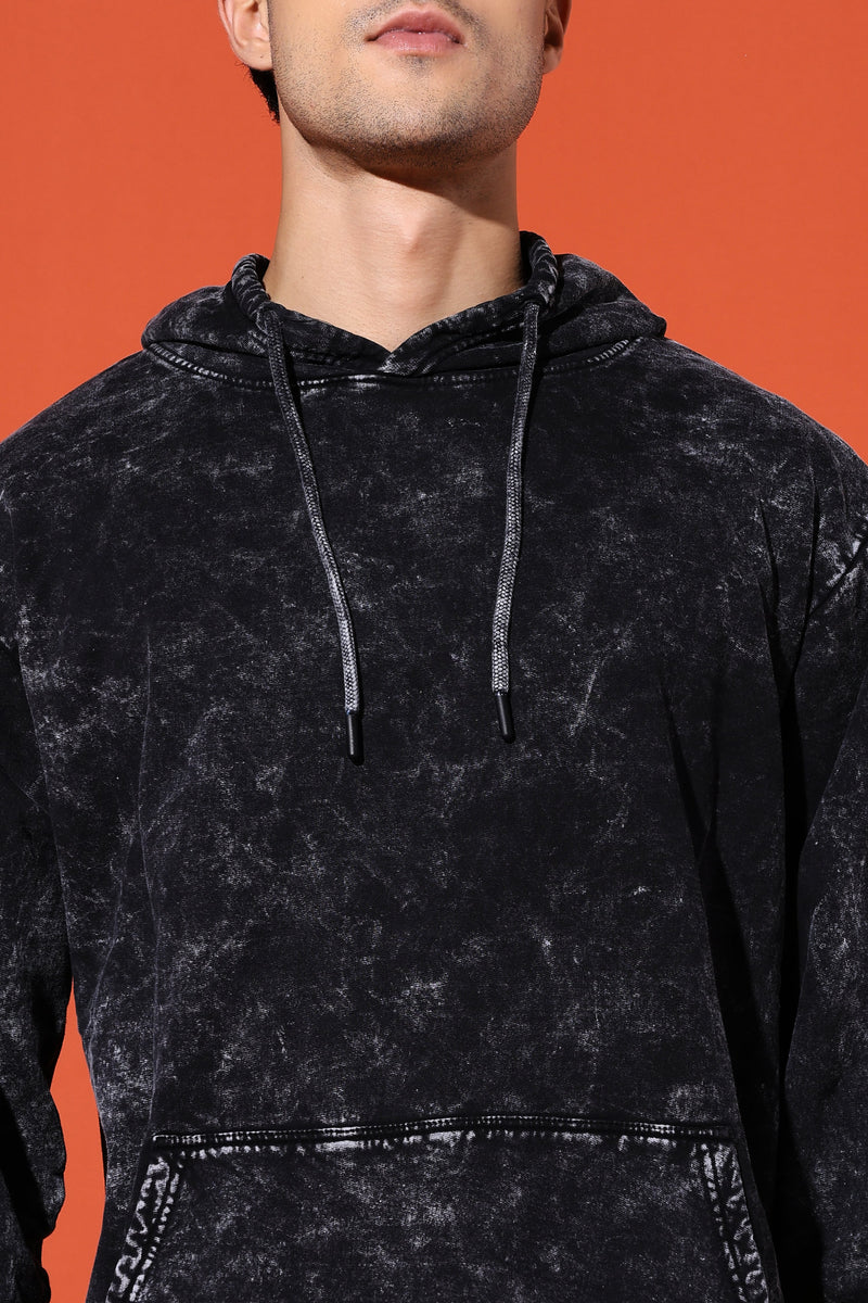 UNISEX BASIC ACIDWASH HOODIE - BLACK