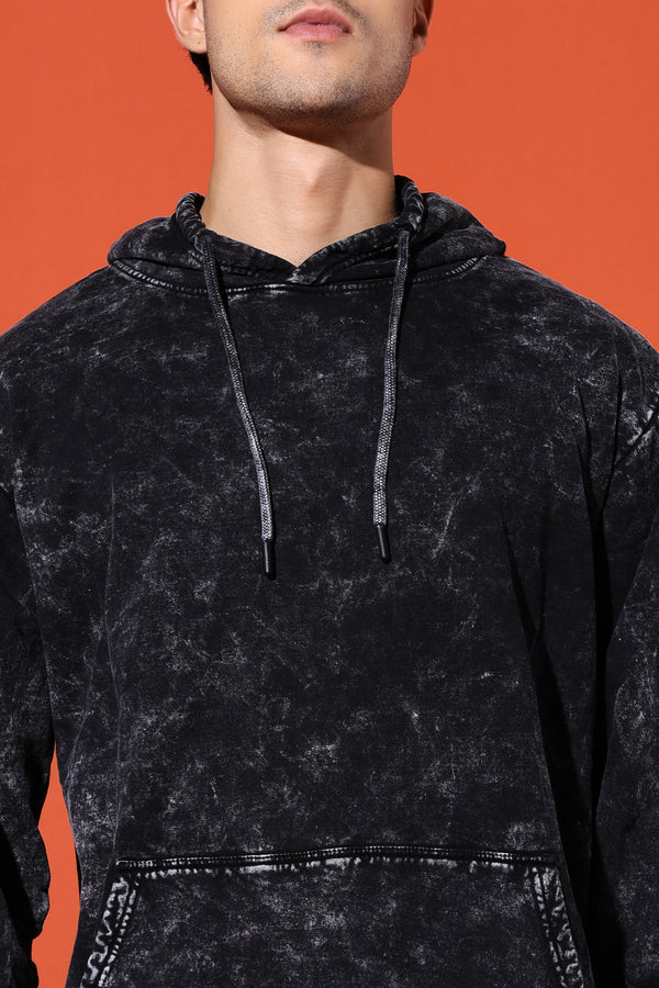 UNISEX BASIC ACIDWASH HOODIE - BLACK