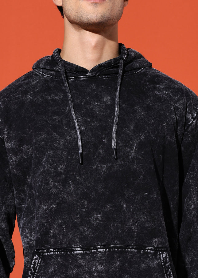 UNISEX BASIC ACIDWASH HOODIE - BLACK