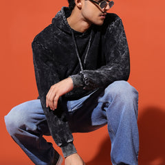 UNISEX BASIC ACIDWASH HOODIE - BLACK