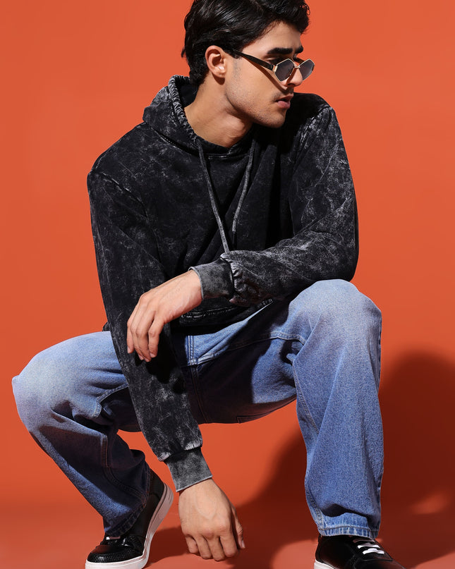 UNISEX BASIC ACIDWASH HOODIE - BLACK