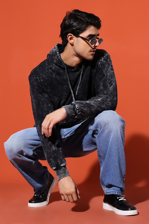 UNISEX BASIC ACIDWASH HOODIE - BLACK