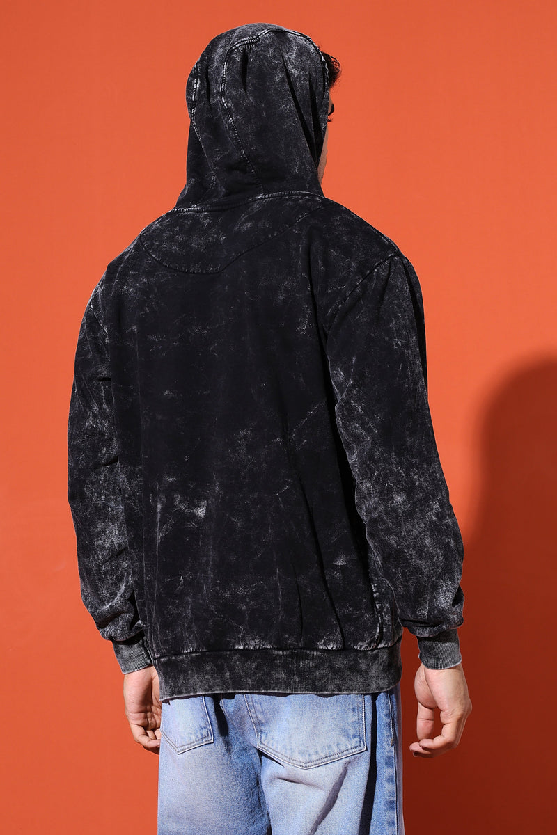 UNISEX BASIC ACIDWASH HOODIE - BLACK