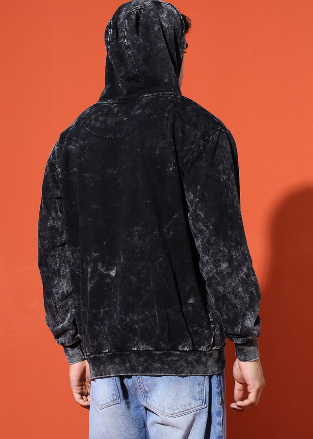 UNISEX BASIC ACIDWASH HOODIE - BLACK