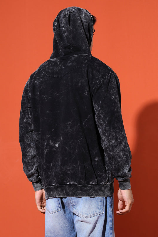 UNISEX BASIC ACIDWASH HOODIE - BLACK