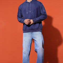 UNISEX BASIC ACIDWASH HOODIE - NAVY BLUE