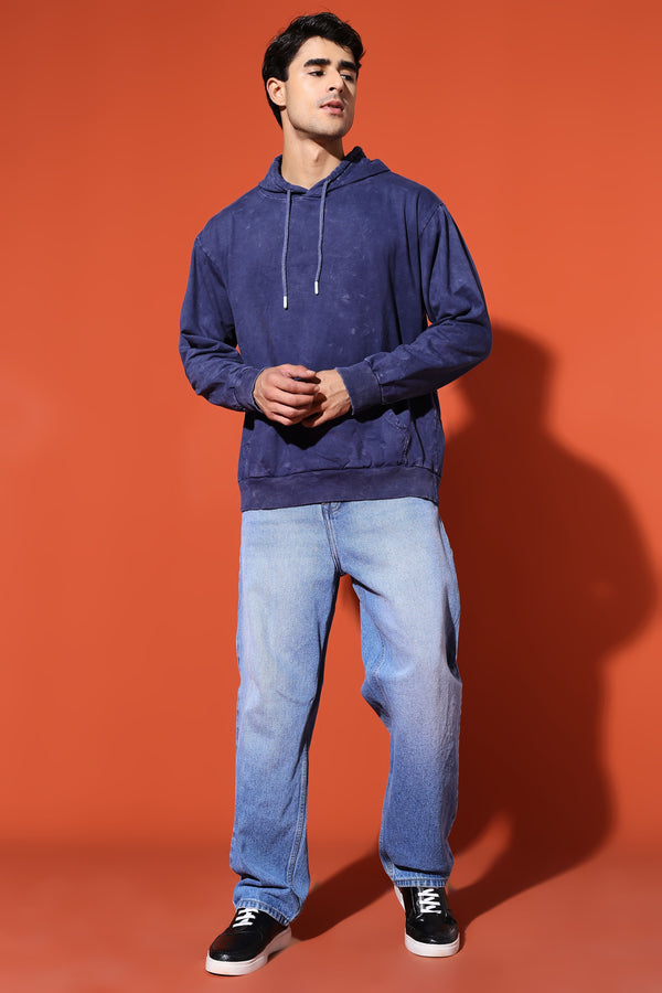 UNISEX BASIC ACIDWASH HOODIE - NAVY BLUE