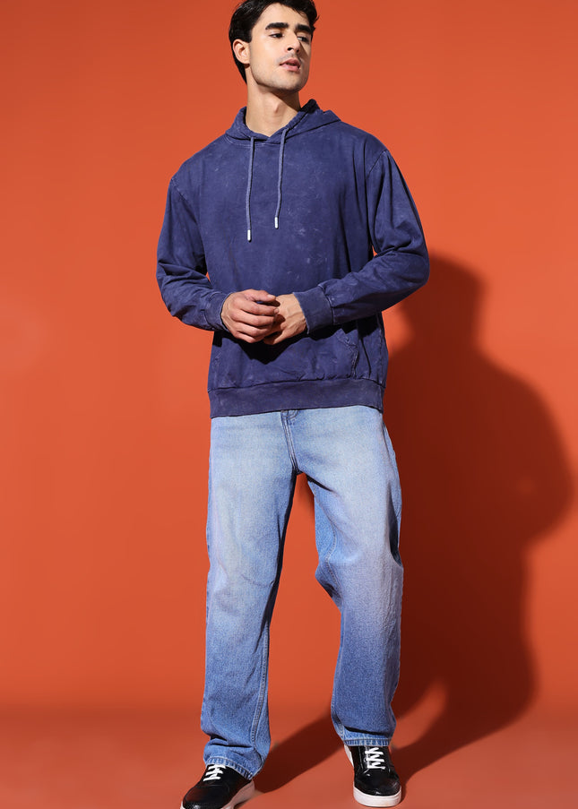 UNISEX BASIC ACIDWASH HOODIE - NAVY BLUE