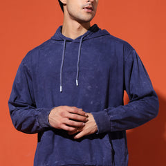 UNISEX BASIC ACIDWASH HOODIE - NAVY BLUE