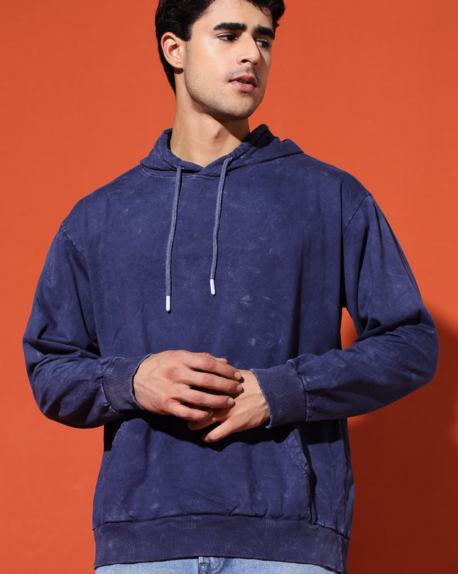 UNISEX BASIC ACIDWASH HOODIE - NAVY BLUE